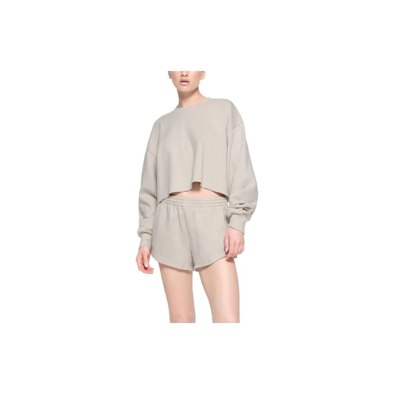 SKIMS COTTON FLEECE CROPPED CREWNECK Sweatshirt Women's STONE/Stone Color-1