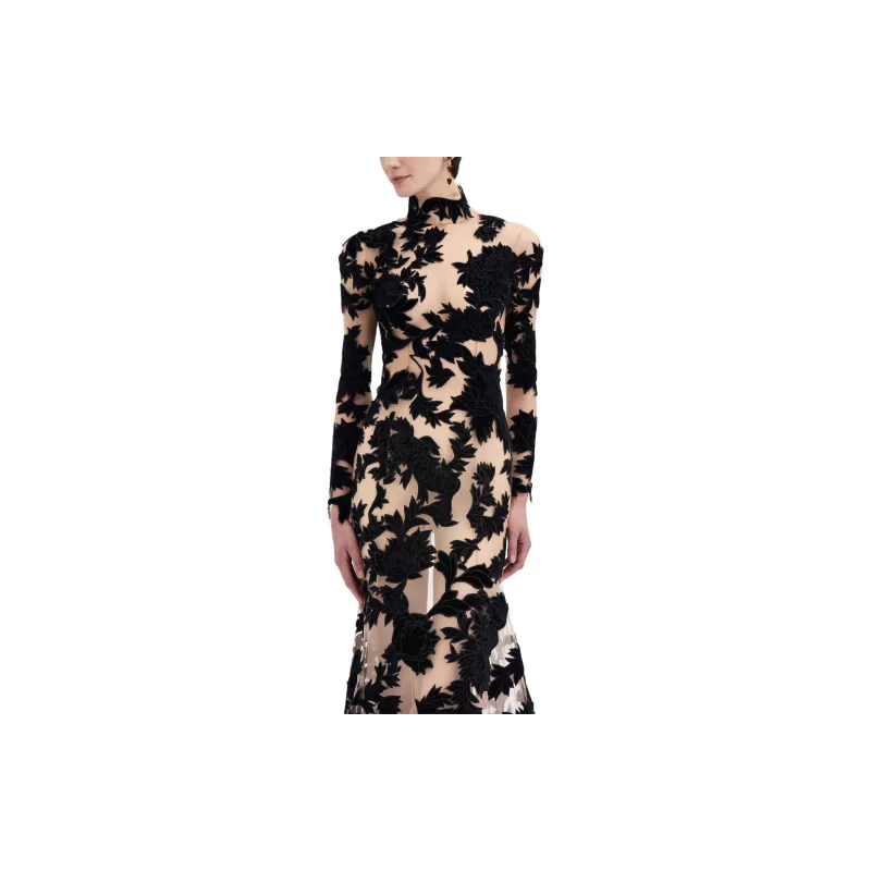 Oscar De La Renta Peony Velvet Guipure Gown-4