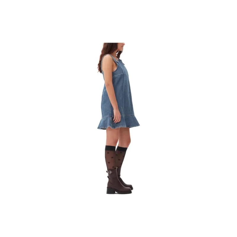 GANNI Flared hem Denim Mini Dress-3