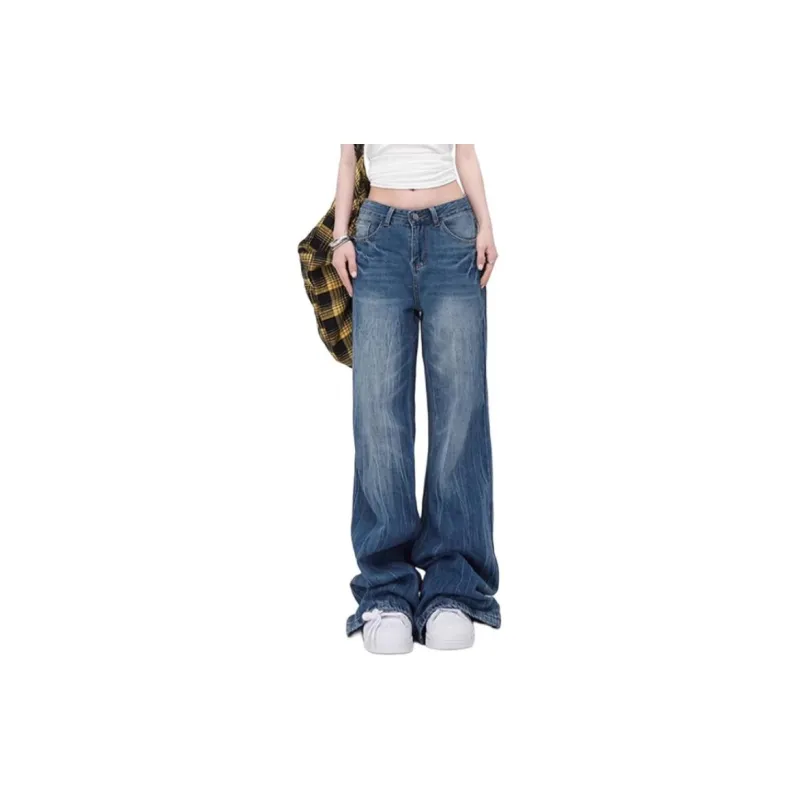 YINLEI Jeans Women's Crackle Blue-1