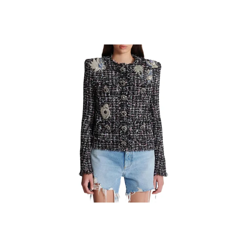 BALMAIN Collarless Tweed Jacket-4