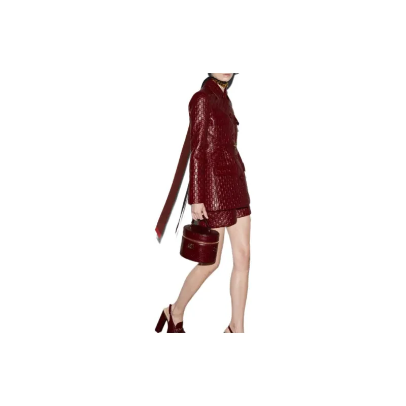 GUCCI Embossed Leather Shorts 'Rosso Ancora'-1