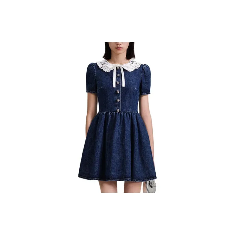 Self portrait Short Sleeved Dress Women's Denim Blue-3