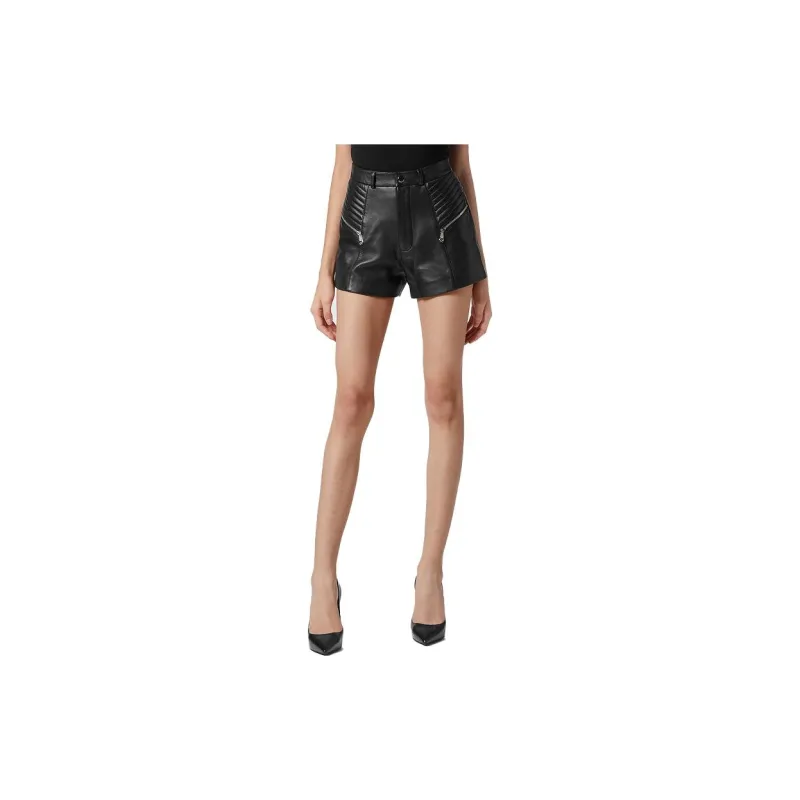 PHILIPP PLEIN Zipper detail Leather Shorts-2