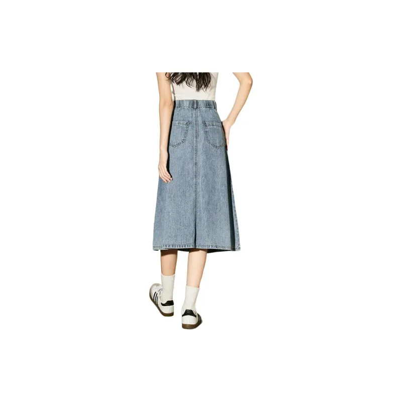 Tonlion Denim Long Skirts Women's Light Denim Blue-1