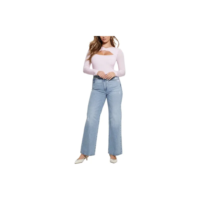 GUESS Front Cut-Out Top T-Shirt Women's Pink-2