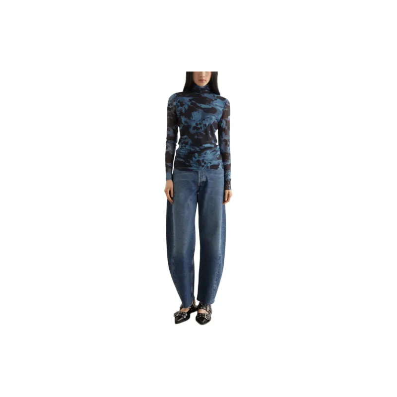 GANNI Printed Mesh Long Sleeve Rollneck Top-3