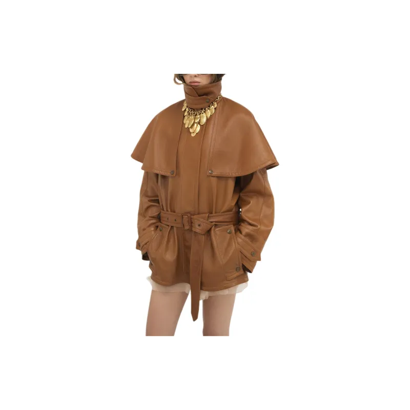 Chloe FW24 Leather Jacket Women's Ochre-2