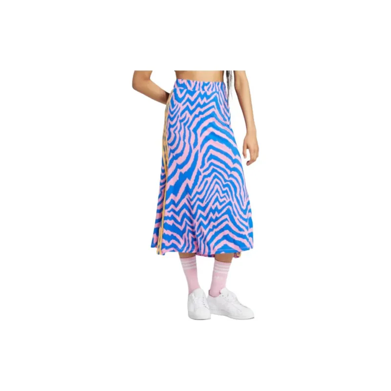 Adidas Originals x FARM RIO SS24 STRIPES MAXI SKIRT Casual Long Skirts Women's Pink-1