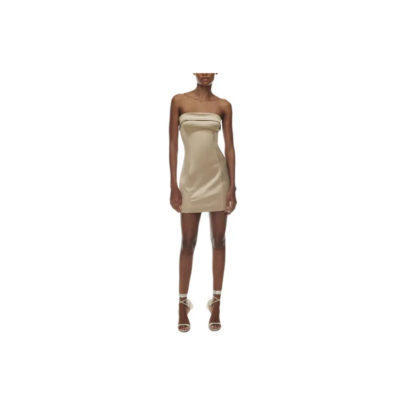 ARITZIA Ten Shimmer Satin Tube Dress Sleeveless Dress Women's Humus Beige-3