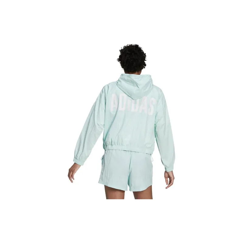 adidas Women's Essentials Repeat Logo Loose Fit Windbreaker Green-2