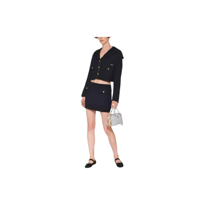 MIU MIU SS23 Cropped Coat Women's Navy Blue-1