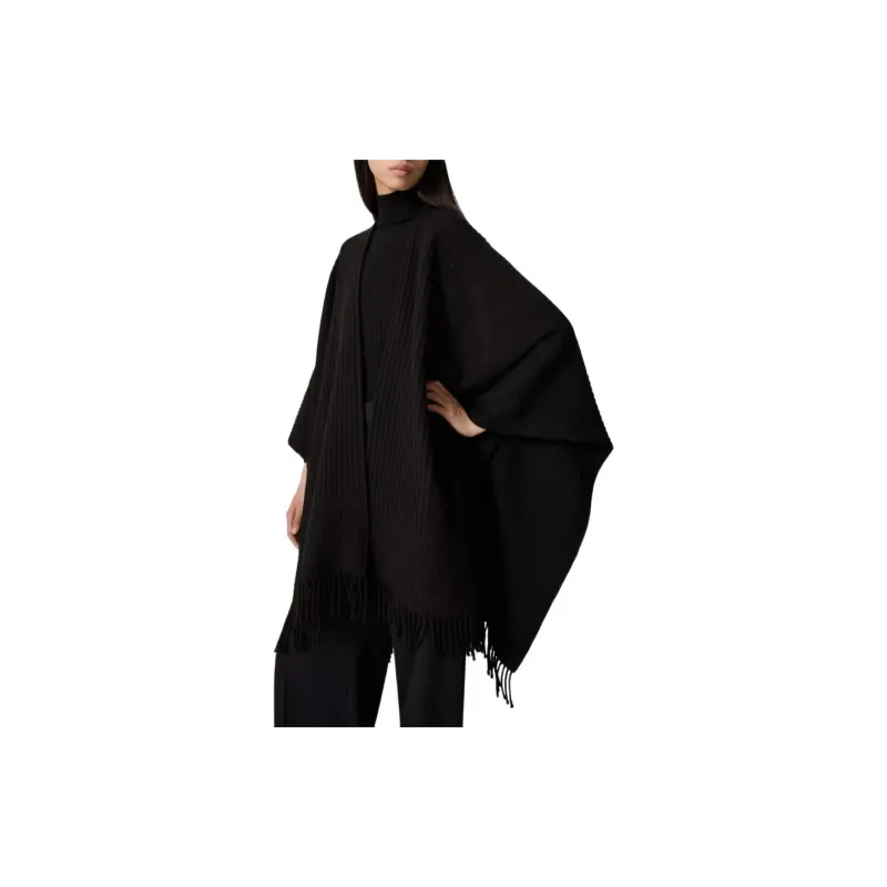 Valentino V Neck Fringed Edge Poncho-2