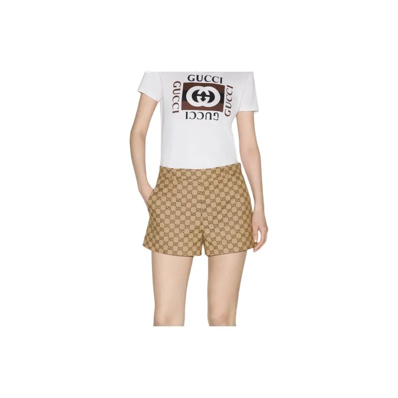 GUCCI Logo Shorts Beige And Ebony-2
