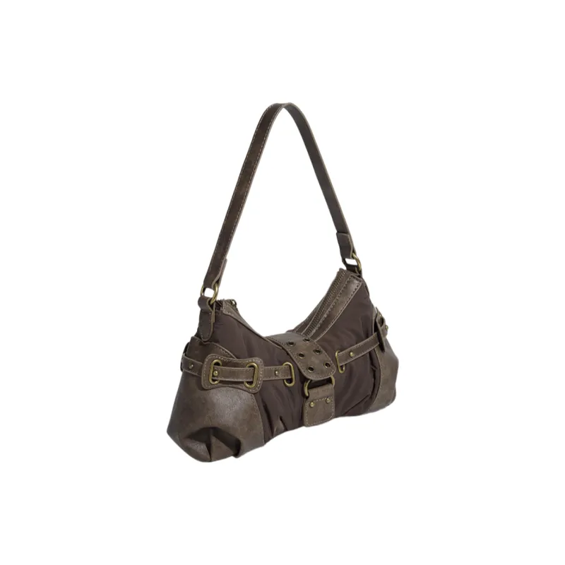 NOMK PU Shoulder Bag, Baguette Bag, Handbag, Shoulder Bag Women's Coffee-1