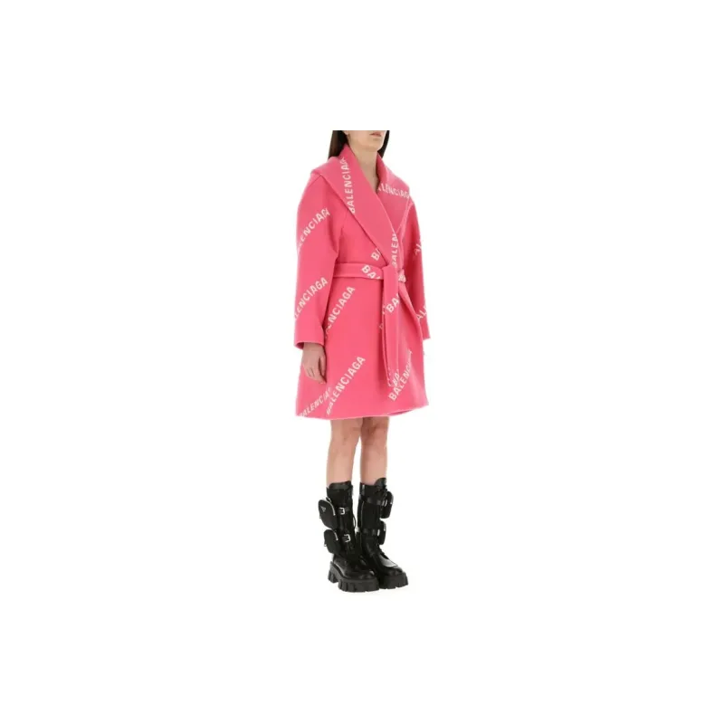 Balenciaga Women's Printed Wool Blend Coat Pink-4