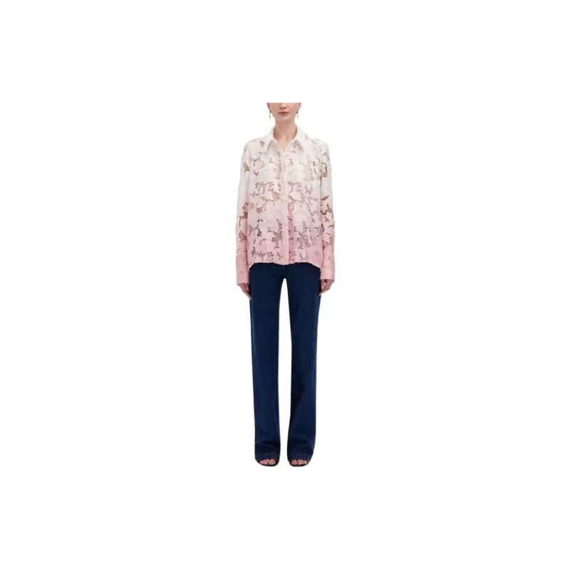 Oscar De La Renta Ombré Peony Guipure Blouse-1