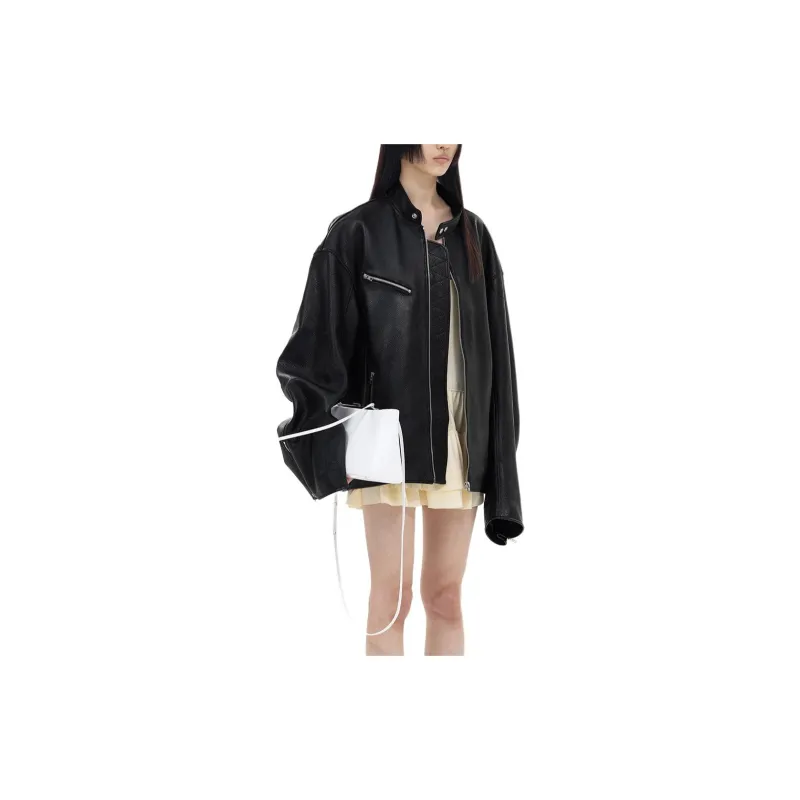 WE11DONE FW24 Leather Jacket Women's Black-4