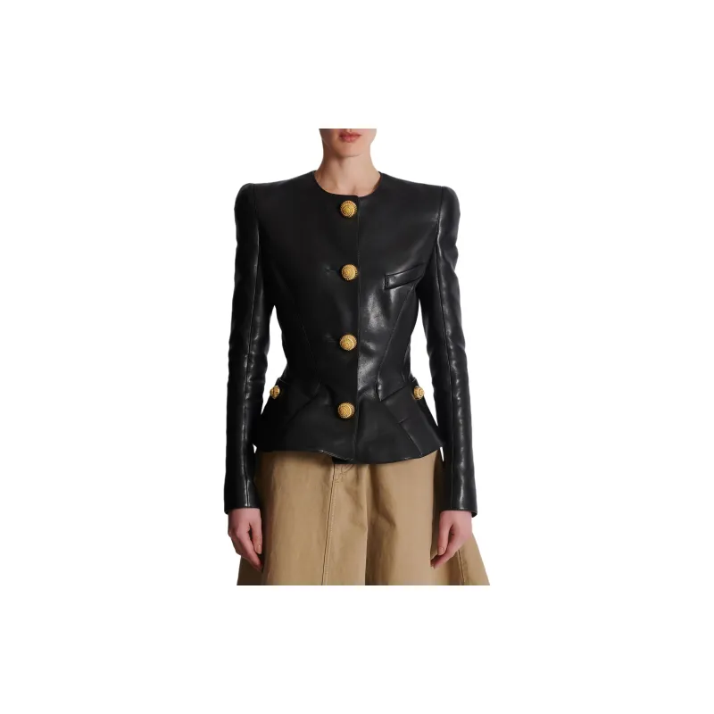 BALMAIN Leather Peplum Jacket-3