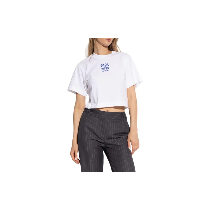 OFF WHITE Logo Embroidered Crewneck T Shirt-2