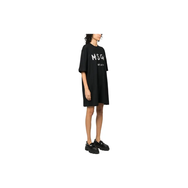 MSGM Logo print Glitter T shirt Dress-3