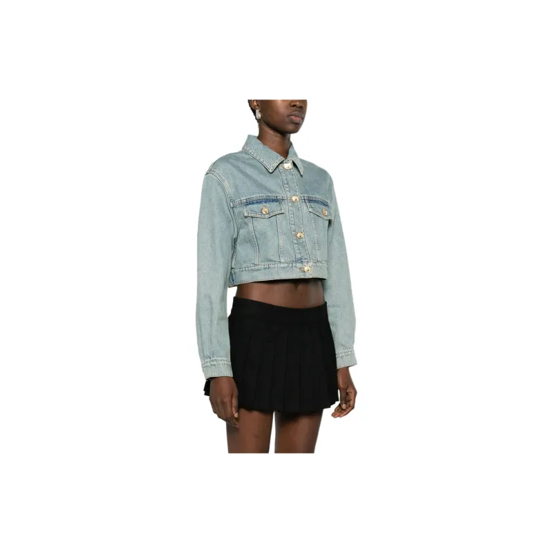 MOSCHINO Teddy Bear buttons Cropped Denim Jacket-2