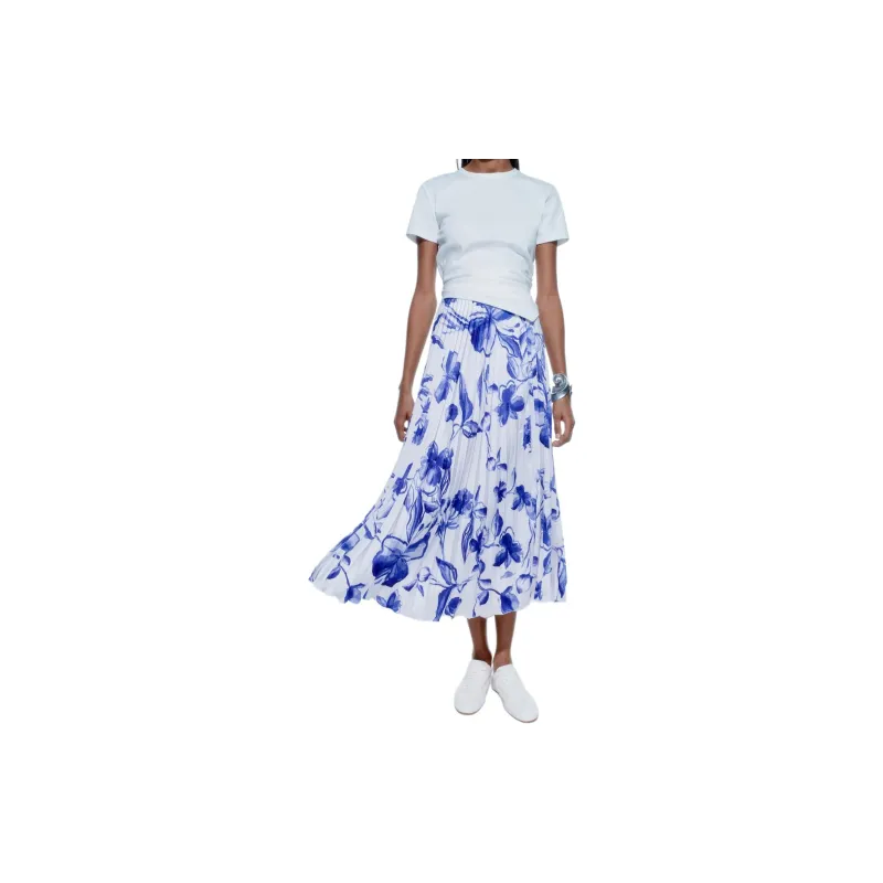 ZARA Casual Long Skirt Women's Blue-2