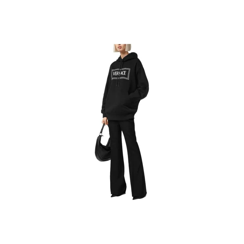 VERSACE Embroidered Logo Hoodie 'Black/White'-1