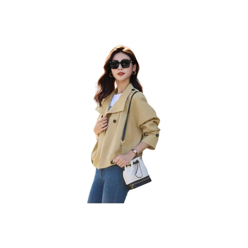 Yi Mengyuan Cropped Trench Coat Women's Khaki-5