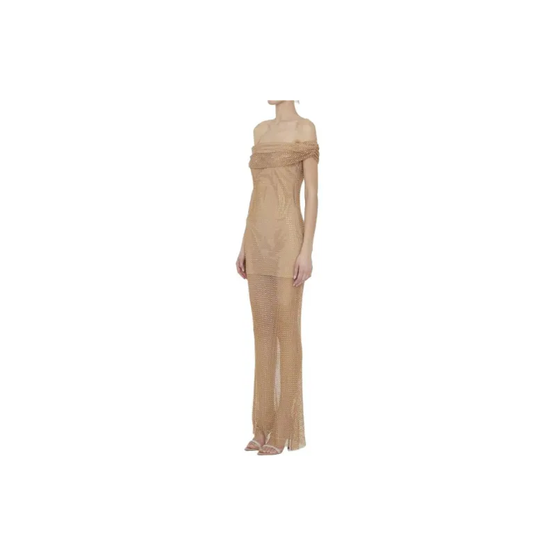 Self portrait Embellished Off Shoulder Fishnet Maxi Dress-4