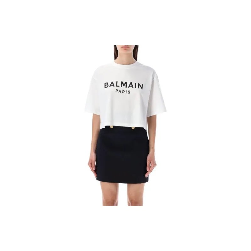BALMAIN Logo Printed Cropped T Shirt-3