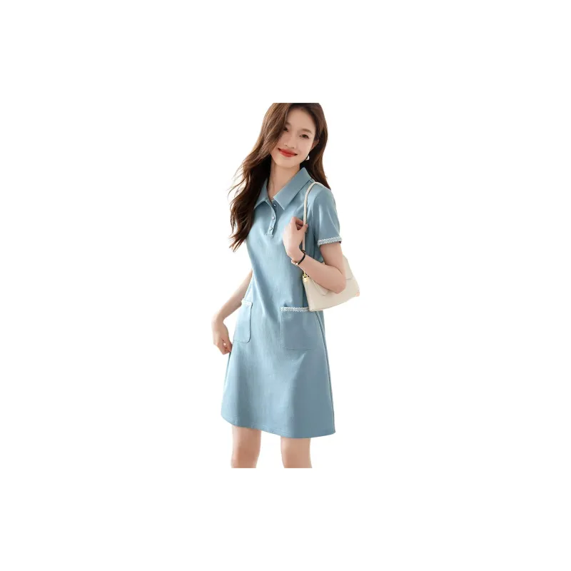 Mo Han Yi Mei Short Sleeved Dress Women's Blue-1