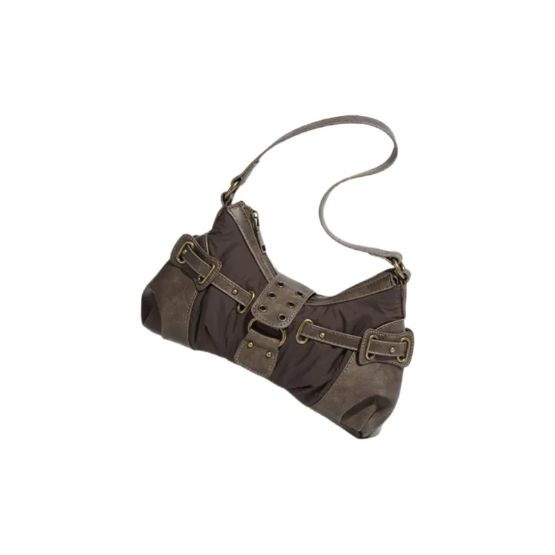 NOMK PU Shoulder Bag, Baguette Bag, Handbag, Shoulder Bag Women's Coffee-3