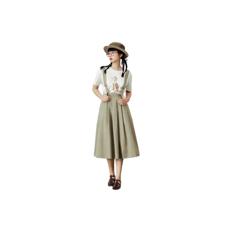 ZIHAN Casual Long Skirt Women's Khaki Green-3