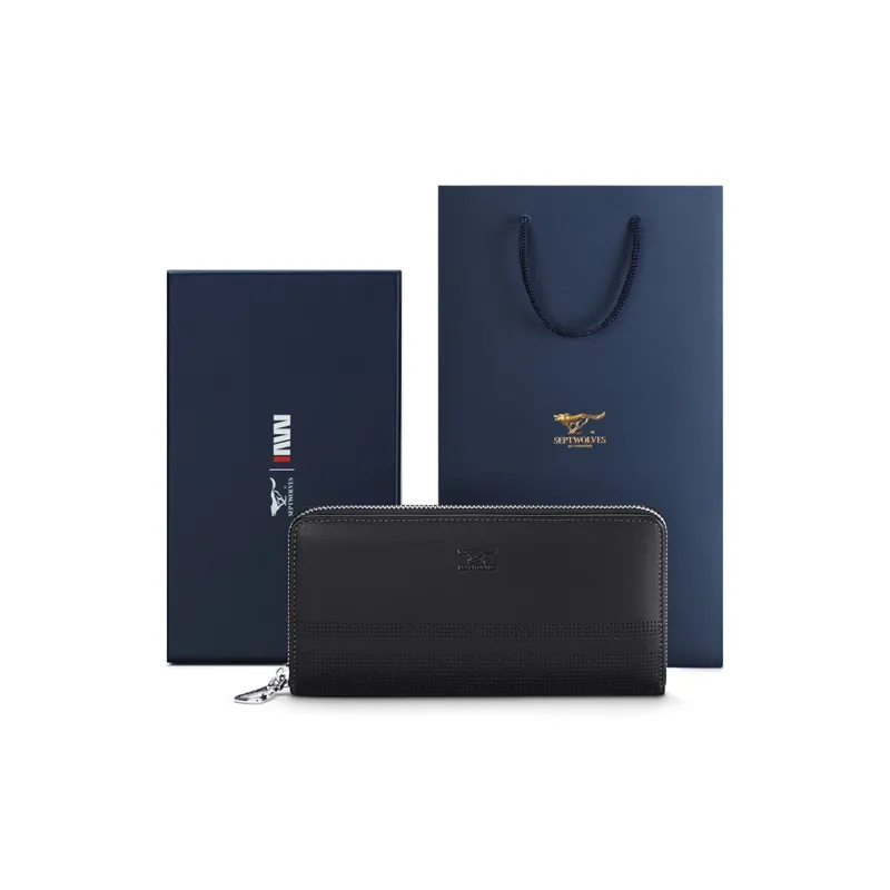 SEPTWOLVES Artificial Leather Wallet With Zip Closure Clutch Large Size Men's Black-18