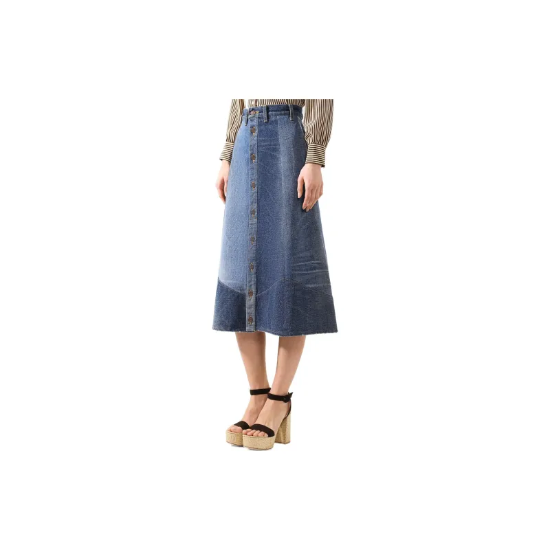 CELINE Denim Long Skirts Women's Blue-3