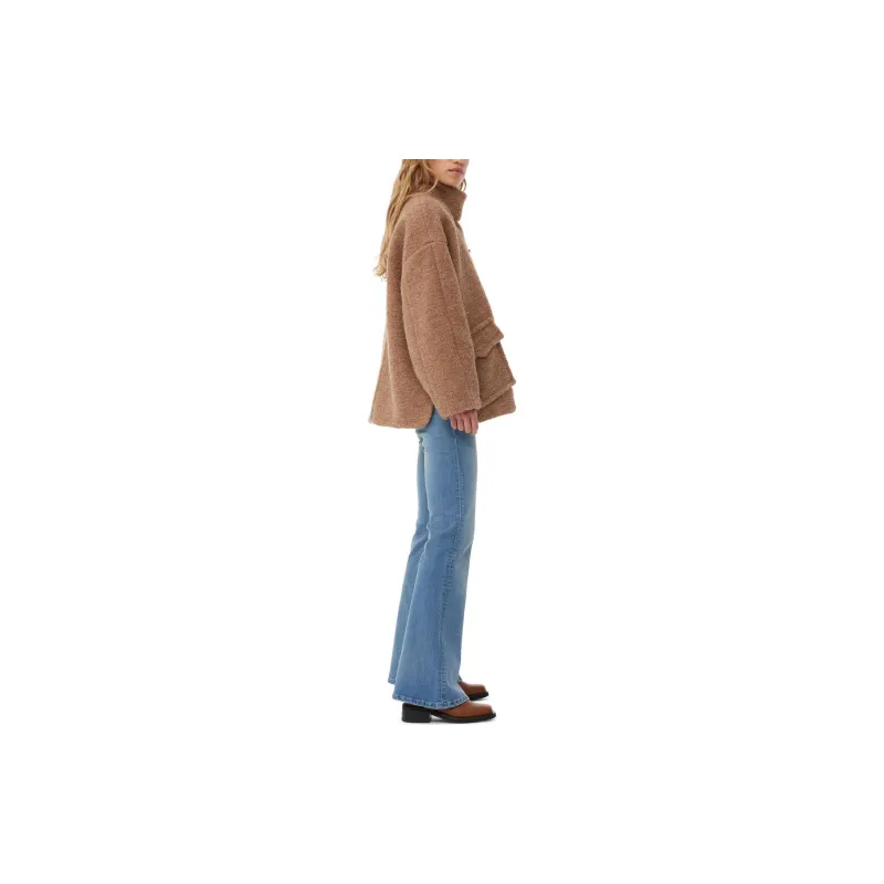 GANNI Brown Boucle Wool Shoulder Jacket Jackets Coats Women's Brown-4