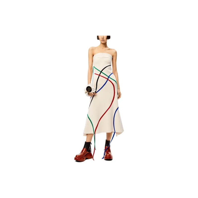 LOEWE Graphic Jacquard Bustier Dress 'White/Multicolor'-1