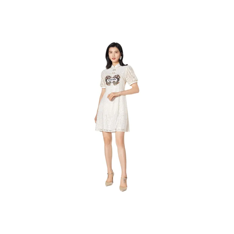 BBLLUUEE Short Sleeved Dress Women's Crescent White-2