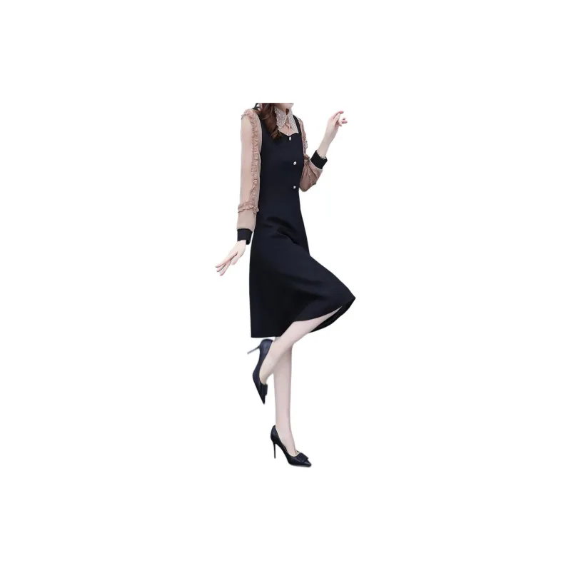 Mapping Long Sleeved Dresses Women's Black-3
