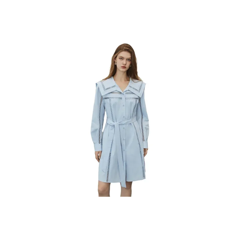 ELLE Long Sleeved Dresses Fall Women's Blue-1