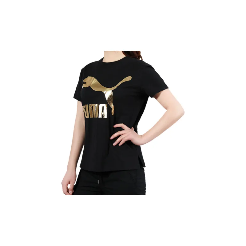 PUMA Set in Sleeve T Shirt Women's Black Gold-4