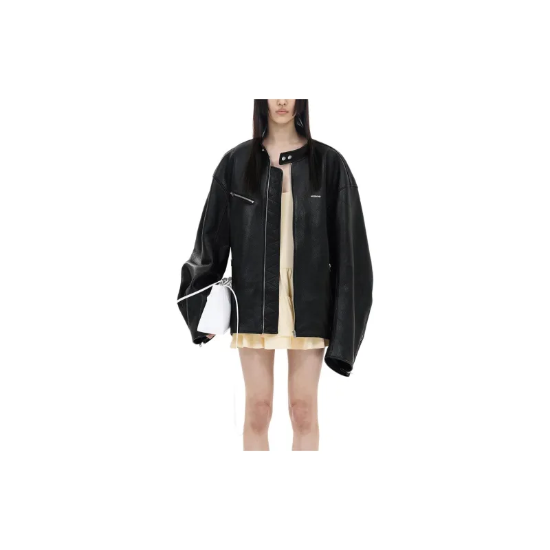 WE11DONE FW24 Leather Jacket Women's Black-3