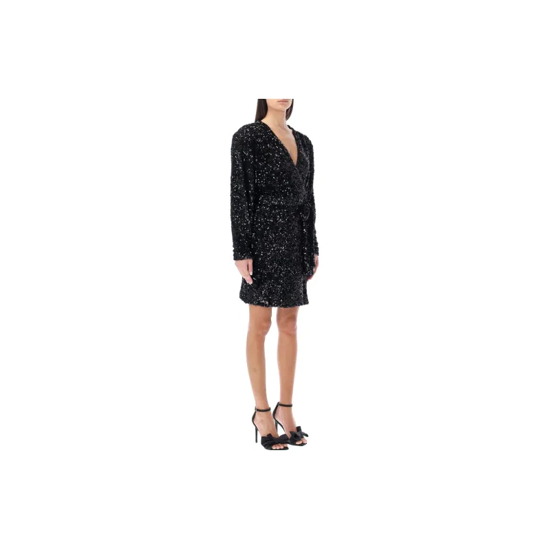 Rotate Birger Christensen Sequin embellished Wrap Minidress-5