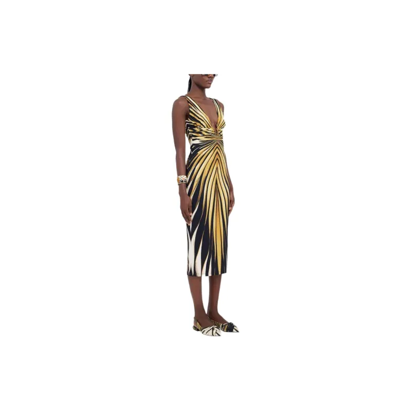 Roberto Cavalli Ray Of Gold Print Midi Dress-3