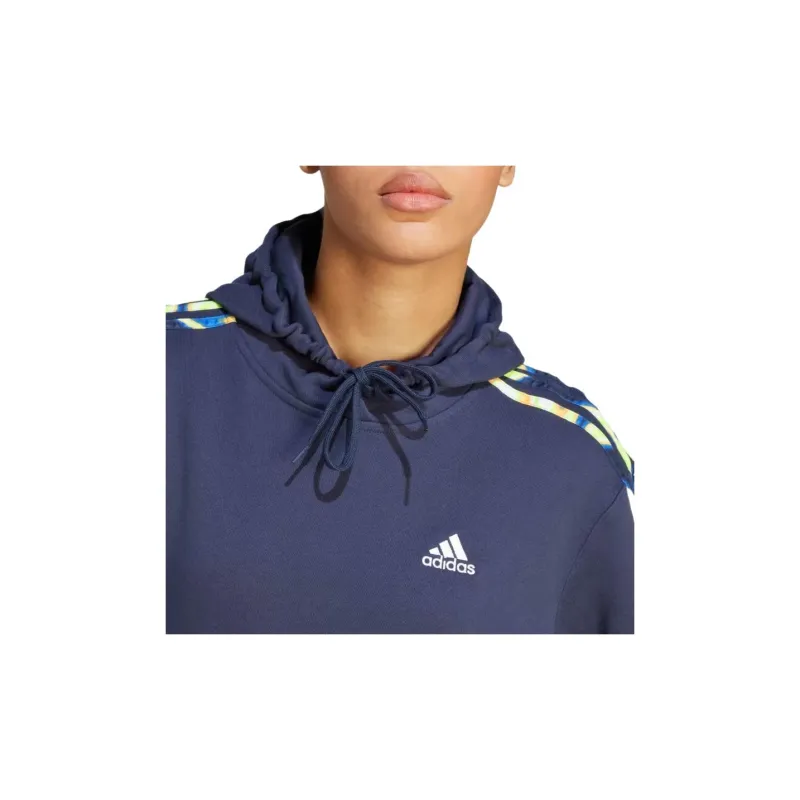 Adidas Vibrant Print 3-Stripes Hoodie Sweatshirt Women's Navy Blue-4