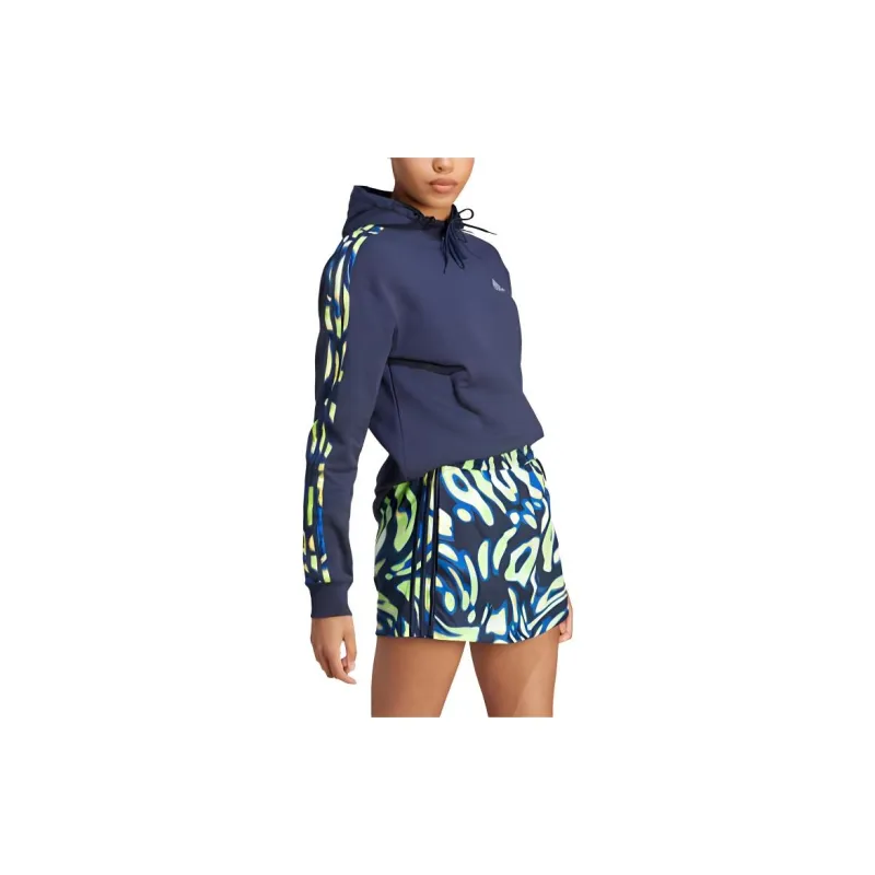 Adidas Vibrant Print 3-Stripes Hoodie Sweatshirt Women's Navy Blue-1