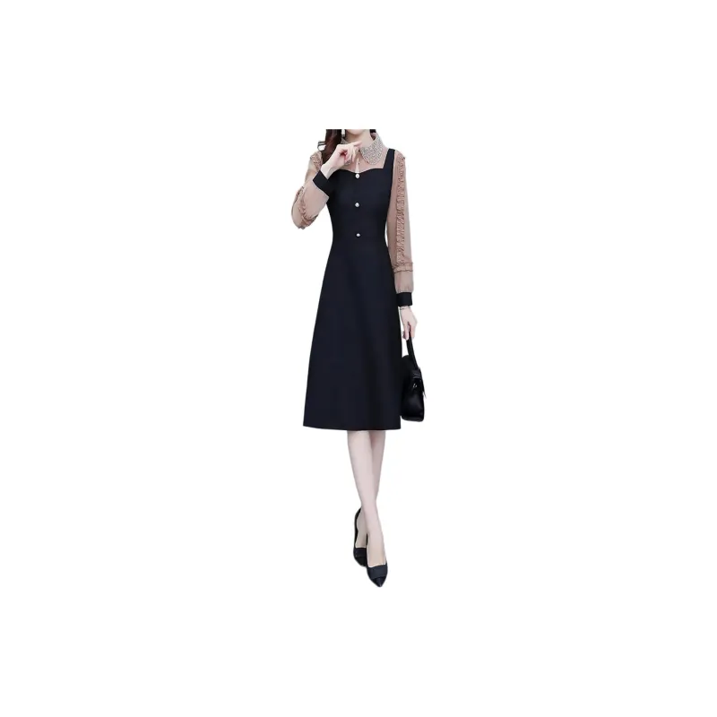 Mapping Long Sleeved Dresses Women's Black-1
