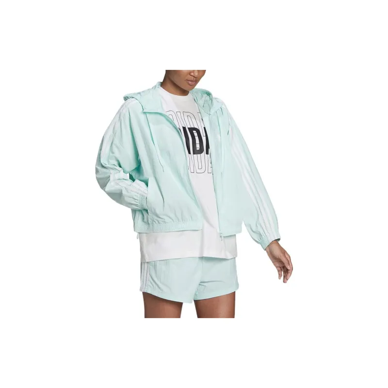 adidas Women's Essentials Repeat Logo Loose Fit Windbreaker Green-3