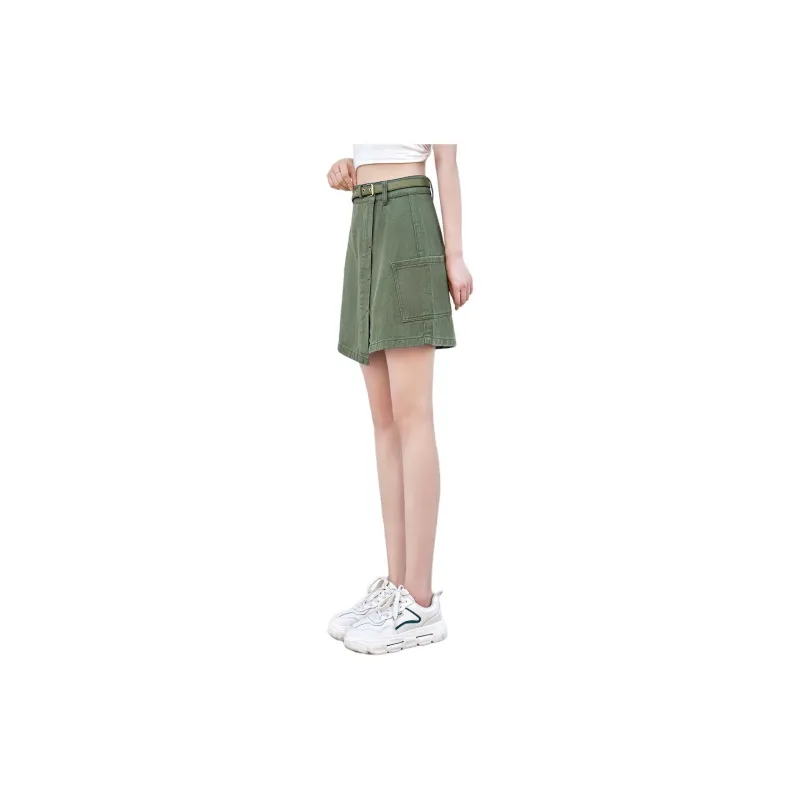 Mo Han Yi Mei Denim Short Skirts Women's Green-2
